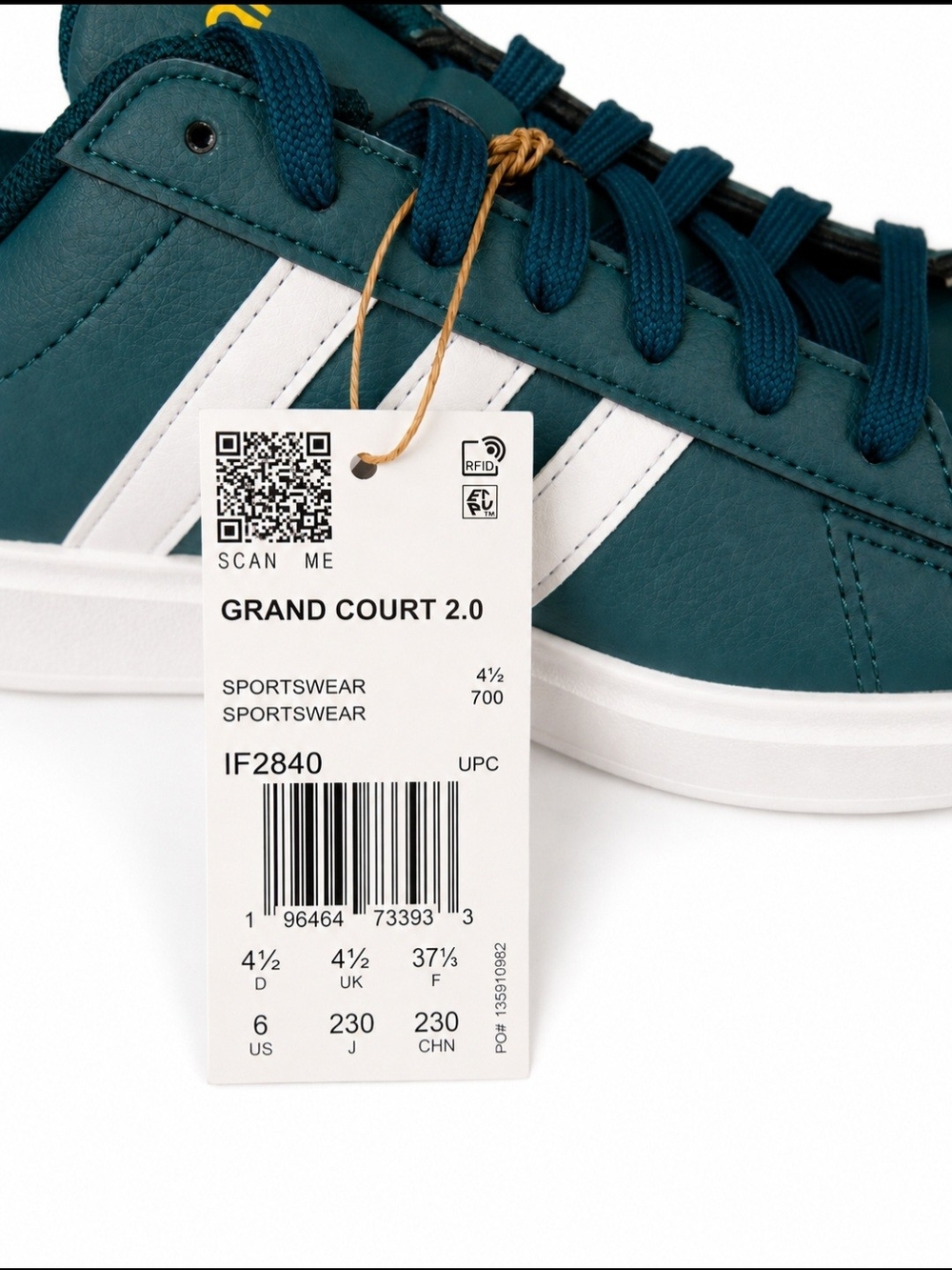 Adidas Teal Leather Sneaker with White Stripes - Picture 3 of 6